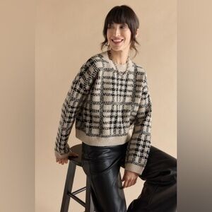 miami for francesca’s Nicky Plaid Sweater Tan and Black Size Medium